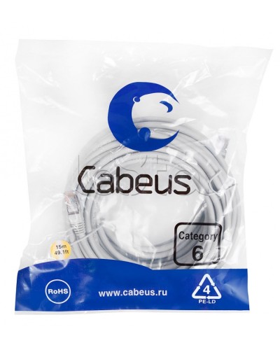Патч-корд FTP, категория 6, F/UTP экранированный, LSZH, 15 м, серый Cabeus PC-FTP-RJ45-Cat.6-15m-LSZH в Комсомольске-на-Амуре Патчкорды (медные) Pintop.ru