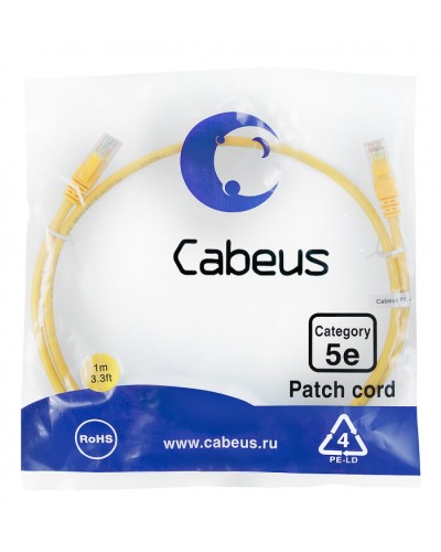 Патч-корд UTP, категория 5e, 1 м, неэкранированный, желтый Cabeus PC-UTP-RJ45-Cat.5e-1m-YL в Комсомольске-на-Амуре Патчкорды (медные) Pintop.ru