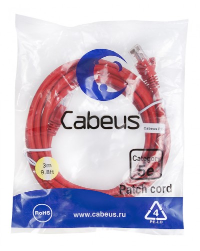 Патч-корд медный U/UTP кат.5е (3м) LSZH (красный) Cabeus (PC-UTP-RJ45-Cat.5e-3m-RD-LSZH) в Комсомольске-на-Амуре Патч-корды и пигтейлы Pintop.ru