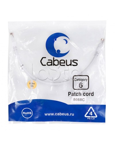 Патч-корд UTP, категория 6, 0.3 м, неэкранированный, белый Cabeus PC-UTP-RJ45-Cat.6-0.3m-WH в Комсомольске-на-Амуре Патчкорды (медные) Pintop.ru