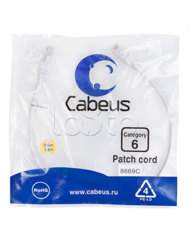 Патч-корд UTP, категория 6, 0.5 м, неэкранированный, белый Cabeus PC-UTP-RJ45-Cat.6-0.5m-WH в Комсомольске-на-Амуре Патчкорды (медные) Pintop.ru