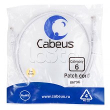 Патч-корд UTP, категория 6, 3 м, неэкранированный, белый Cabeus PC-UTP-RJ45-Cat.6-3m-WH