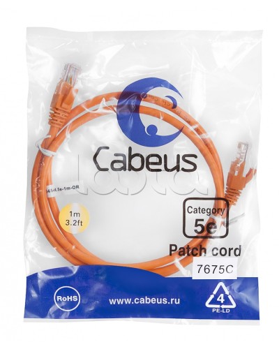 Патч-корд медный U/UTP кат.5е (1м) LSZH (оранжевый) Cabeus (PC-UTP-RJ45-Cat.5e-1m-OR-LSZH) в Комсомольске-на-Амуре Патчкорды (медные) Pintop.ru
