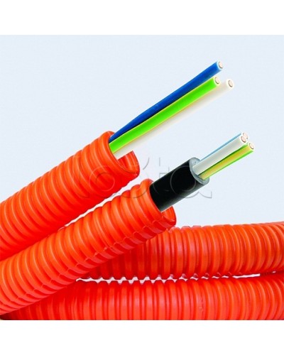 Электротруба ПНД гибкая гофр. д.20мм, цвет оранжевый, с кабелем ВВГнг(А)-LS 3х2,5мм² РЭК ГОСТ+,100м DKC 7S920100 в Комсомольске-на-Амуре Труба гофрированная Pintop.ru