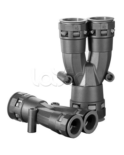 Разветвитель DN 1х23 + 2х17 мм, полиамид, цвет черный DKC PAY231717N в Комсомольске-на-Амуре Повороты, муфты, тройники Pintop.ru