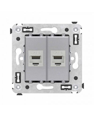 Компьютерная розетка RJ-45 в стену, кат.6 двойная экранированная, Avanti, Закаленная сталь DKC (4404794) в Комсомольске-на-Амуре Розетки компьютерные и телефонные Pintop.ru