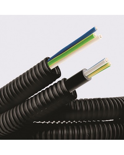 Электротруба ПНД гибкая гофр. д.16мм, цвет черный, с кабелем ВВГнг(А)-LS 3х1,5мм² РЭК ГОСТ+, 50м DKC 7L71650 в Комсомольске-на-Амуре Труба гофрированная Pintop.ru