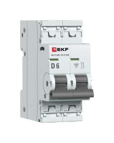 Автоматический выключатель 2P 6А (D) 6кА ВА 47-63N EKF PROxima (M636206D) в Комсомольске-на-Амуре Электротехническое оборудование Pintop.ru