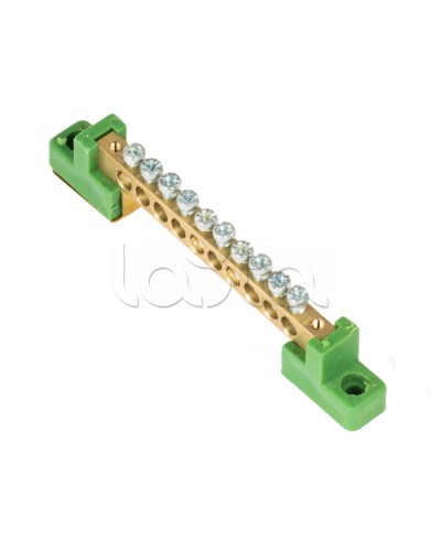 Шина 0 PE 6x9мм 10 отверстий латунь с контактной пластиной 2 зелёных угловых изолятора EKF (sn0-63-10-2-pe) в Комсомольске-на-Амуре Клеммные колодки Pintop.ru