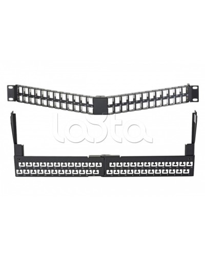 Коммутационная угловая панель 19” наборная, FTP, 1U, 48 портов, черный Eurolan (27A-00-48-01BL) в Комсомольске-на-Амуре Патч панель Pintop.ru