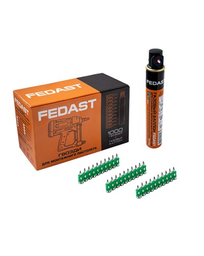 Гвозди 3.0*19 мм усиленные для монтажного пистолета в комплекте с газовым баллоном 165 мм FEDAST (fd3019egfc) в Комсомольске-на-Амуре Крепеж: Дюбели, шурупы, саморезы Pintop.ru