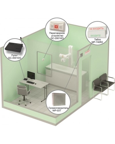 Комплект светового, звукового и голосового вызова посетителя в кабинет Hostcall MP-912W2 в Комсомольске-на-Амуре Система оповещения и трансляции Hostcall Pintop.ru
