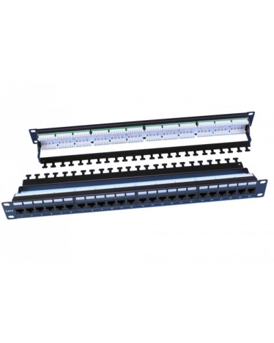 Патч-панель 19, 1U, 24 порта RJ-45, категория 6, Dual IDC, цвет черный Hyperline PP3-19-24-8P8C-C6-110D в Комсомольске-на-Амуре Патч панель Pintop.ru