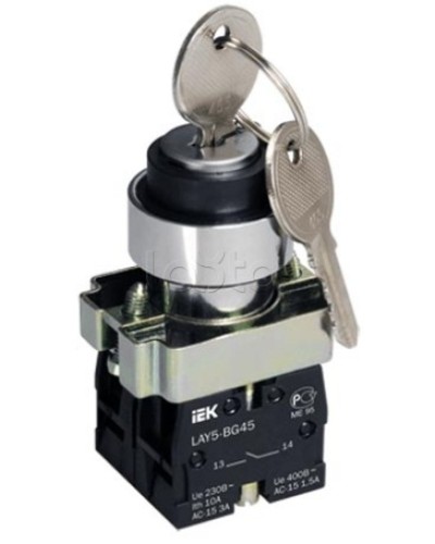 Переключатель LAY5-BG45 на 2 положения с ключом без фиксации IEK BSW80-BG-2-K02 в Комсомольске-на-Амуре Аксессуары для стоек и шкафов Pintop.ru