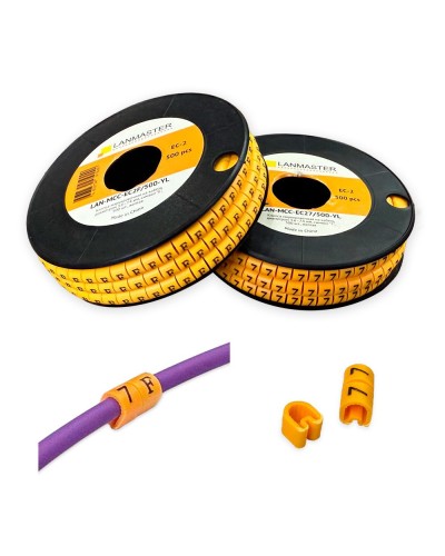 Клипса маркировочная на кабель диаметром 3.6–7.4 мм, символ 7, 500 шт., желтая LANMASTER LAN-MCC-EC27/500-YL в Комсомольске-на-Амуре Аксессуары для стоек и шкафов Pintop.ru