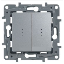 Переключатель двухклавишный с подсветкой Etika Plus 10 AX 250 В алюминий Legrand 672416