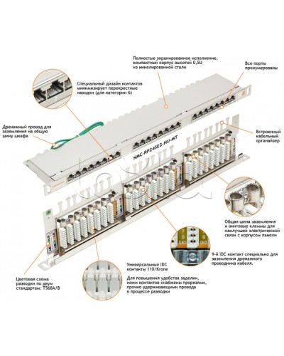 Патч-панель 19, 0.5U, 24xRJ45 NIKOMAX (NMC-RP24SE2-HU-MT) в Комсомольске-на-Амуре Патч панель Pintop.ru