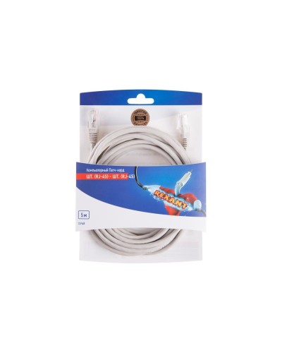 Патч-корд U/UTP RJ45-RJ45, CAT 5e, PVC, серый, 5м REXANT 06-3204 в Комсомольске-на-Амуре Патчкорды (медные) Pintop.ru