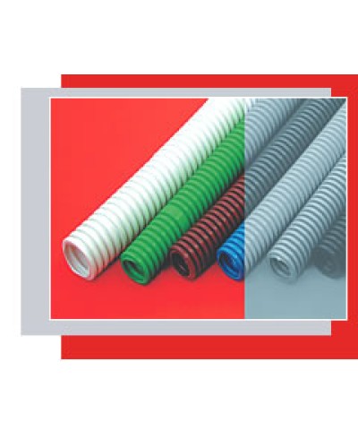 Труба гофрированная HFFR тяжелая диам 16 мм, с зондом, без галогена, трудногорючая, цвет серый Экопласт 21116HFR в Комсомольске-на-Амуре Труба (ОКЛ) Экопласт Pintop.ru