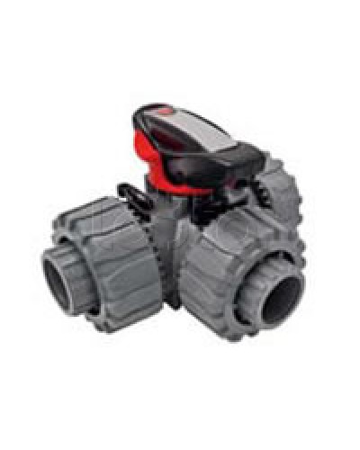 Кран шаровой трехходовой ПВХ D25, под клей Экопласт с муфтовым окончанием (49448) в Комсомольске-на-Амуре Повороты, муфты, тройники Pintop.ru