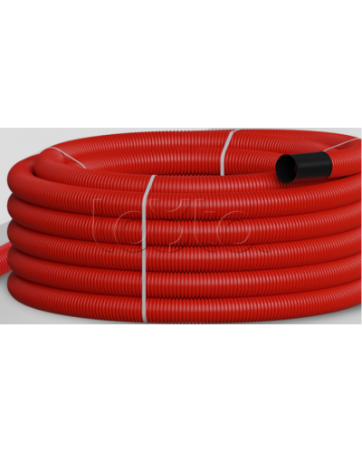 NR075 Двустен. труба ПНД гибкая откр. прокладки, SN16, с зондом, D75мм (50м) красн. Экопласт (801075HFR-UF-RD) в Комсомольске-на-Амуре Труба гофрированная Pintop.ru