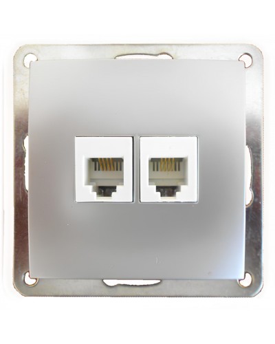 Розетка телефонная двойная 2хRJ-11 с накладкой (серебристый металлик) LK60 (865603) в Комсомольске-на-Амуре Розетки компьютерные и телефонные Pintop.ru