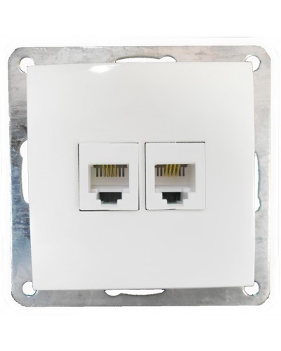Розетка телефонная двойная 2хRJ-11 с накладкой (белый) LK60 (865604) в Комсомольске-на-Амуре Розетки компьютерные и телефонные Pintop.ru