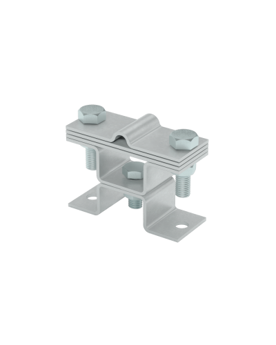 Универсальный держатель на мостовой опоре двойной для прутка Ø 5-8 мм и полосы до 40 мм с 3 пластинами КМ-профиль (XUDMO3-D5-8-B40) в Комсомольске-на-Амуре Аксессуары для лотков Pintop.ru