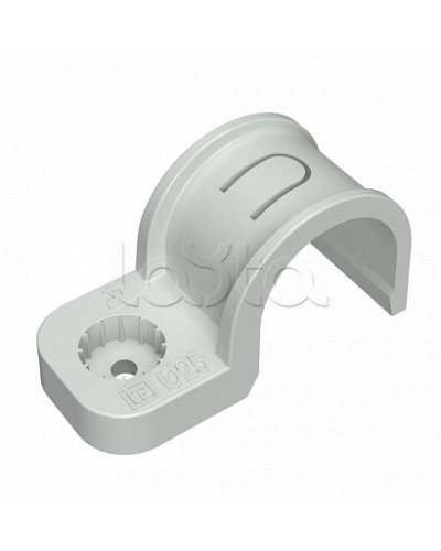 Крепеж-скоба пластиковая односторонняя для прямого монтажа атмосферостойкая серая в п/э d25 мм (10шт/450шт уп/кор) Промрукав (PR13.0399) в Комсомольске-на-Амуре Держатели, клипсы, скобы Pintop.ru