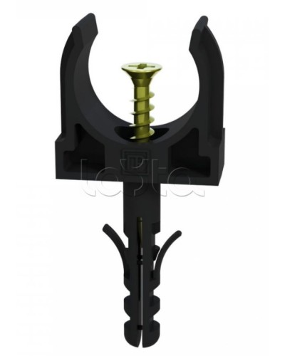 Крепеж-клипса с дюбелем и саморезом черная д25 в малой упаковке (10шт/450шт уп/кор) Промрукав (PR13.0313) в Комсомольске-на-Амуре Держатели, клипсы, скобы Pintop.ru