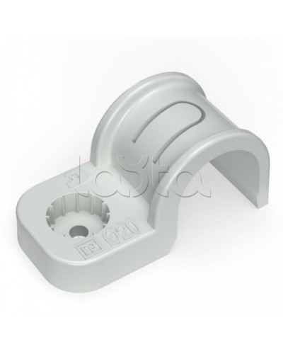 Крепеж-скоба пластиковая односторонняя для прямого монтажа серая в п/э д20 Промрукав (PR13.0369) в Комсомольске-на-Амуре Держатели, клипсы, скобы Pintop.ru