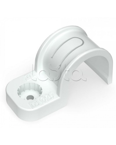 Крепеж-скоба пластиковая односторонняя для прямого монтажа белая в п/э д25 Промрукав (PR13.0378) в Комсомольске-на-Амуре Держатели, клипсы, скобы Pintop.ru