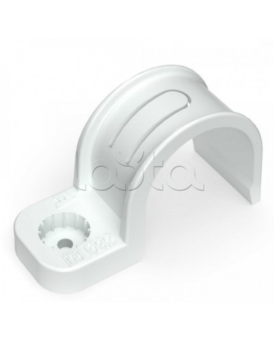 Крепеж-скоба пластиковая односторонняя для прямого монтажа белая в п/э д32 Промрукав (PR13.0379) в Комсомольске-на-Амуре Держатели, клипсы, скобы Pintop.ru